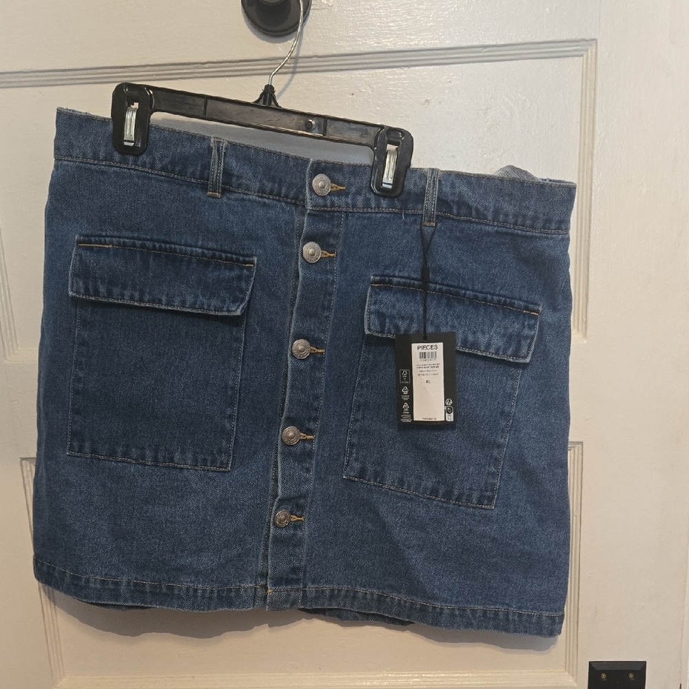 Denim Button-Front Skirt